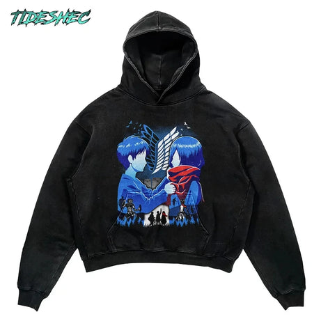 Vintage Hoodie Japanese Anime Attack on Titan Graphic Print Pullover
