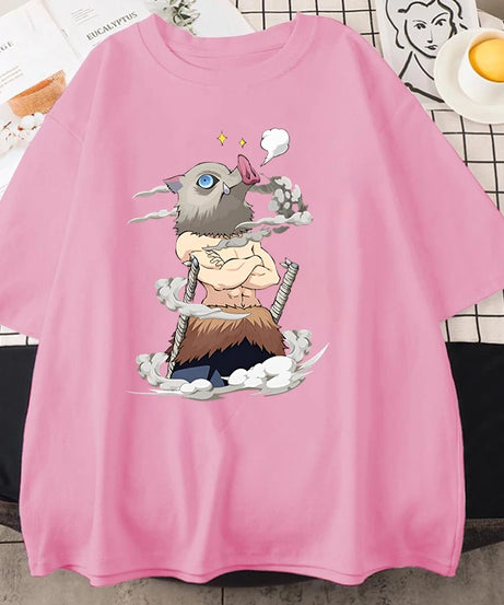 Hot Anime Hashibira Inosuke Graphic Short Sleeve T-shirts for Women Men Shirts Loose T-shirt Casual Summer Oversized T-shirts