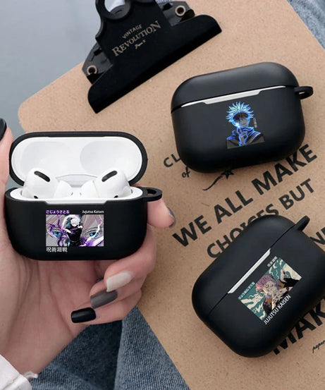 Anime Jujutsu Kaisen Case for Airpods 3 2 1 Pro Silicone Bluetooth Headphone Cover Gojo Satoru Air Pod Earphone Box Black Coque
