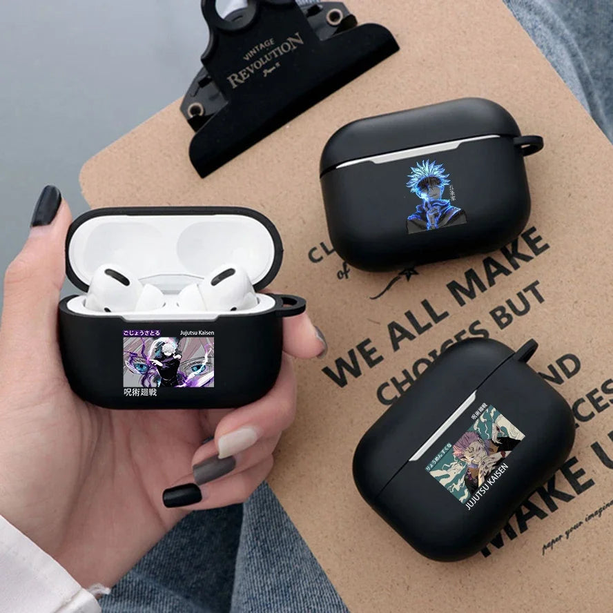 Anime Jujutsu Kaisen Case for Airpods 3 2 1 Pro Silicone Bluetooth Headphone Cover Gojo Satoru Air Pod Earphone Box Black Coque