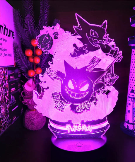Pokemon Gengar Haunter Gastly 3D Lamp Anime LED Night Light USB Color Changing Luminaria Illusion Sleeping Table Lamps Kids Gift