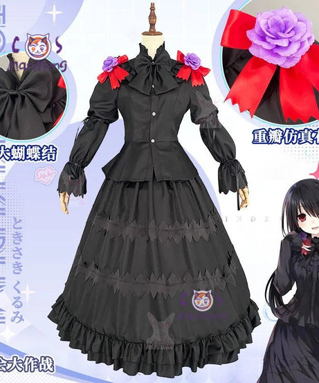 Tokisaki Kurumi Anime Date a Live Cosplay Nightmare Costume Carnival Halloween Black Gothic Long Lolita Dress Prop Woman Set