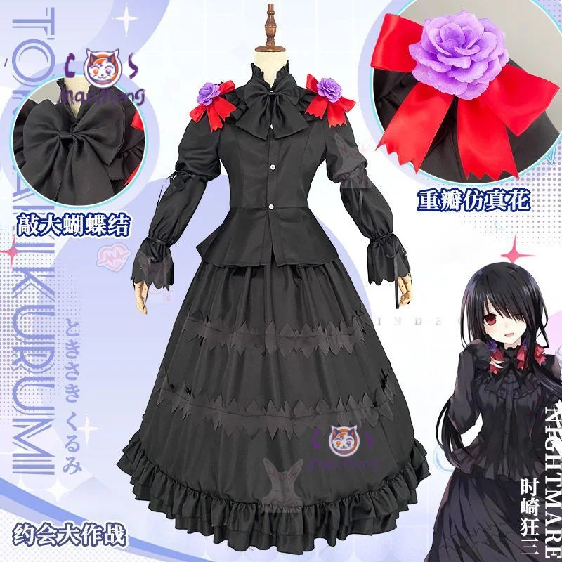 Tokisaki Kurumi Anime Date a Live Cosplay Nightmare Costume Carnival Halloween Black Gothic Long Lolita Dress Prop Woman Set