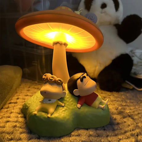 15.5cm Crayon Shin-chan Anime Statue Led Mushroom Lamp Sleep Night Light Toy