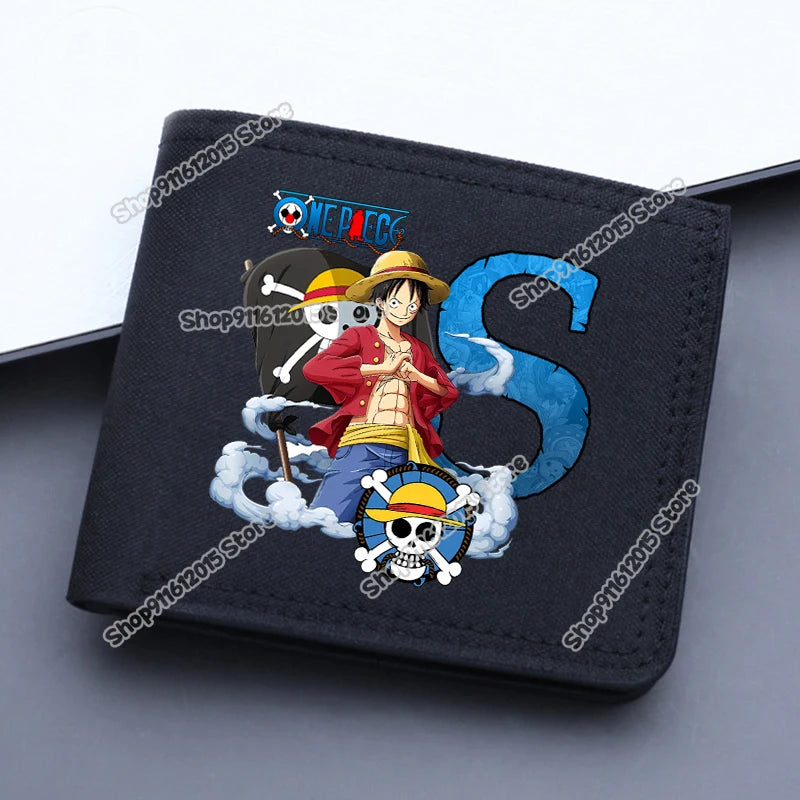 One Piece Letter Men Short Wallet Man Luffy Alphabet Canvas Wallet Man Credit ID Card Holder Anime Foldable Pocket Coin Purse