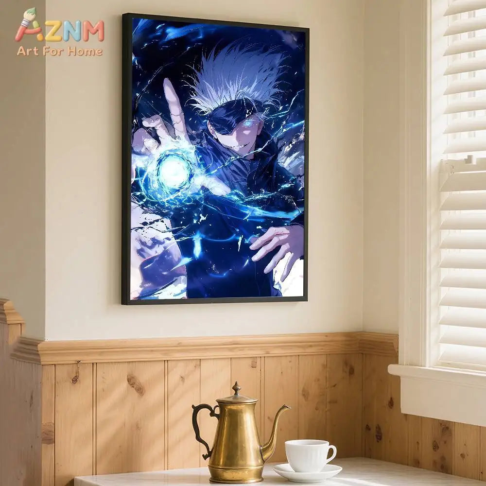 Anime Jujutsu Kaisen Gojo Satoru Canvas Print – Blue Power Wall Art Poster 2