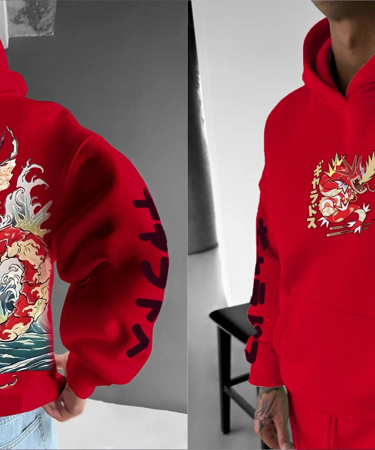 Pokémon Men's Hoodie Autumn/Winter Anime Gyarados Cool Print Loose Street Casual Daily Wear Original Jumper Top