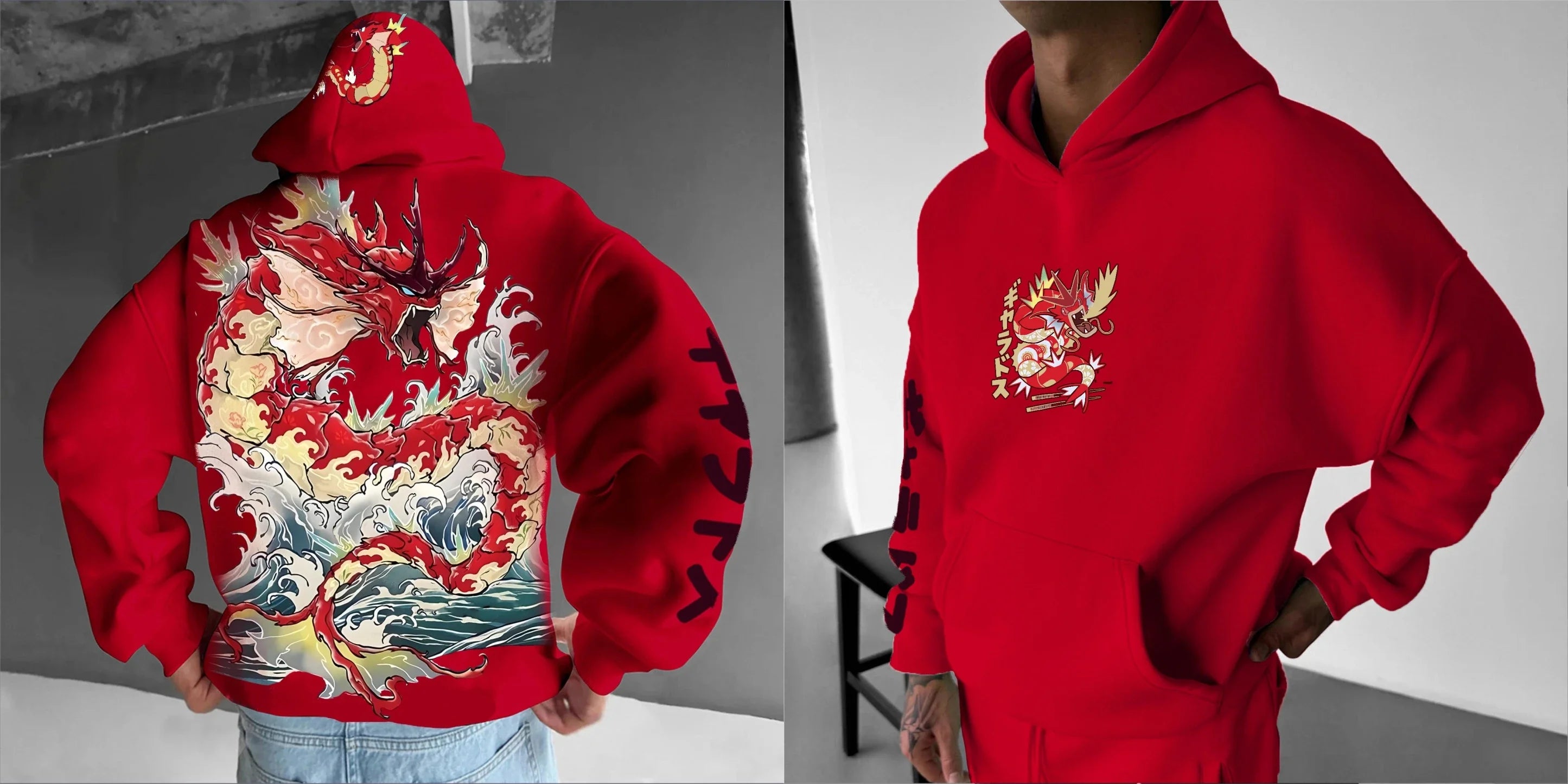 Pokémon Men's Hoodie Autumn/Winter Anime Gyarados Cool Print Loose Street Casual Daily Wear Original Jumper Top