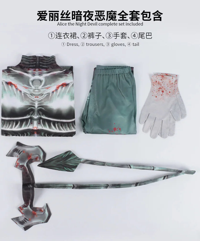 Game Alice: Madness Returns New Alice Cosplay Costume Dark Night Devil Tail Dress Gloves Pants Sexy Set Party Carnival Uniform
