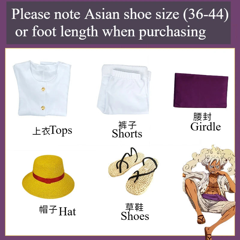 Monkey D Luffy Anime Cosplay Costume Nika Luffy Fifth Gear Helios Nica Wano Role Play Country Uniform Hat Halloween Party