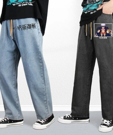 JUJUTSU KAISEN Gojo Yuji Megumi Sukuna Anime Daily Trousers Loose Spring and Autumn Wide Leg Pants Casual Jeans