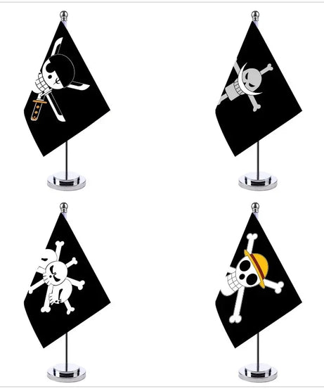 Hot Anime One Piece Desk Flag for Home Decor Office Table Stand Holder Banner Cartoon Luffy Straw Hat Pirate Skull Flag Toy Gift