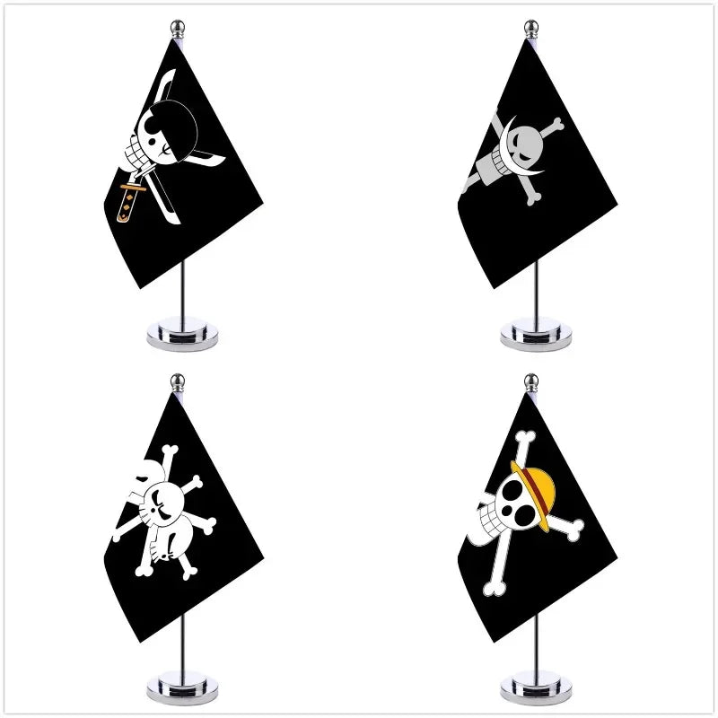 Hot Anime One Piece Desk Flag for Home Decor Office Table Stand Holder Banner Cartoon Luffy Straw Hat Pirate Skull Flag Toy Gift