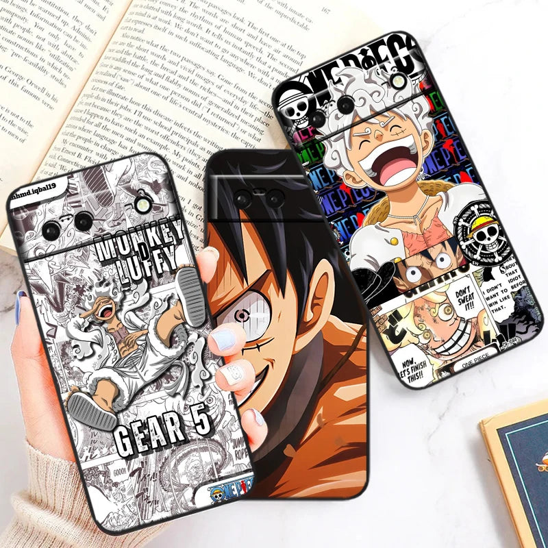 One Piece Anime Zoro Luffy For Google Pixel 9 8 7A 7 6A 6 5A 5 4 4A XL 5G Black Silicon Shockproof Shell Cover Phone Case