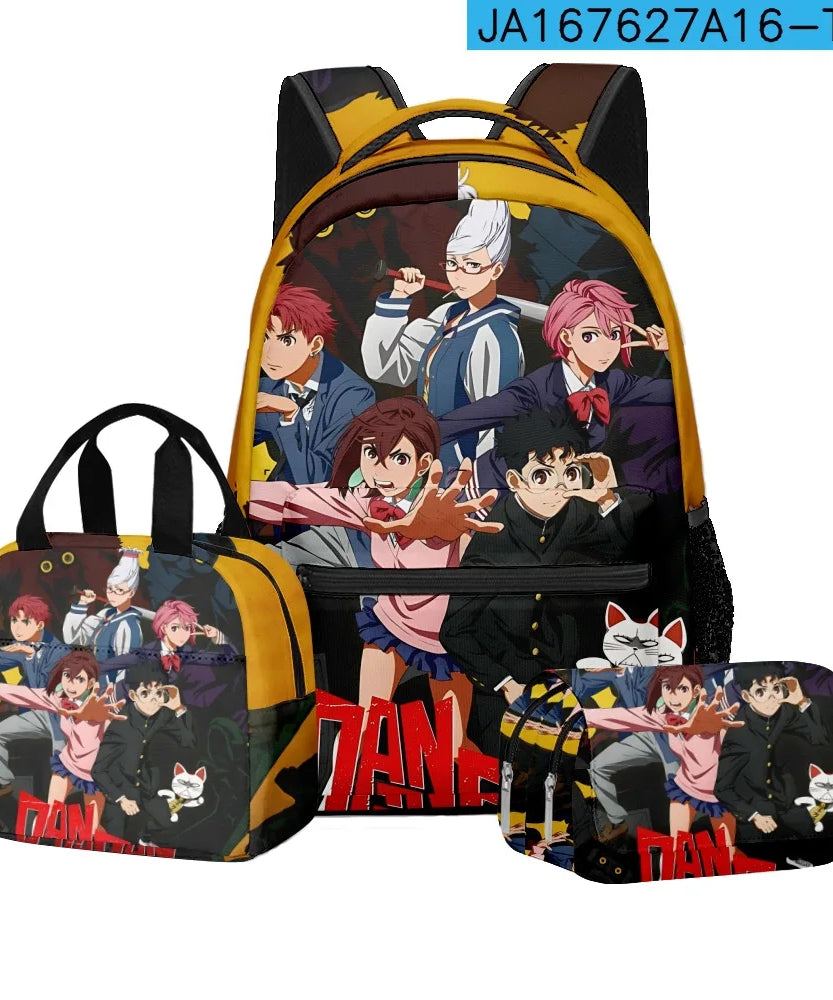 Luxury Popular Novelty DANDADAN 3D Printed 3pcs/Set student School Bags Travel Notebook Backpack Lunch bag Pencil Case