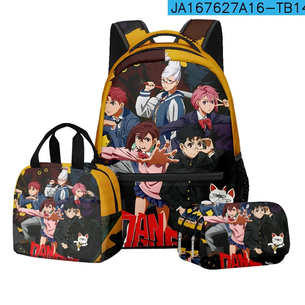 Luxury Popular Novelty DANDADAN 3D Printed 3pcs/Set student School Bags Travel Notebook Backpack Lunch bag Pencil Case
