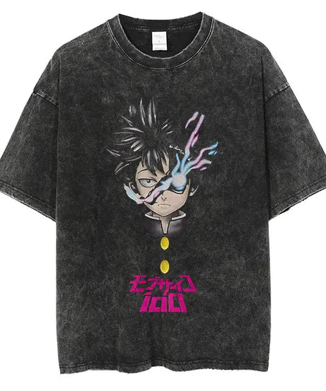 Mob Psycho 100 Vintage Graphic T-Shirt – Harajuku Streetwear Cotton Tee for Men