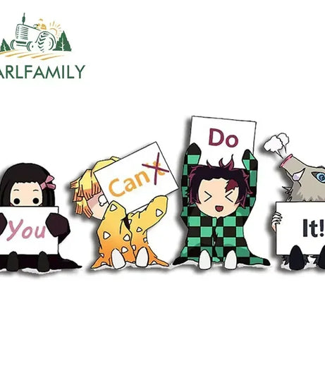 EARLFAMILY 13cm X 3.8cm Anime Running Chibi Car Stickers Trunk Windows Cartoon Decal Personality Kamado Nezuko Car Accessories