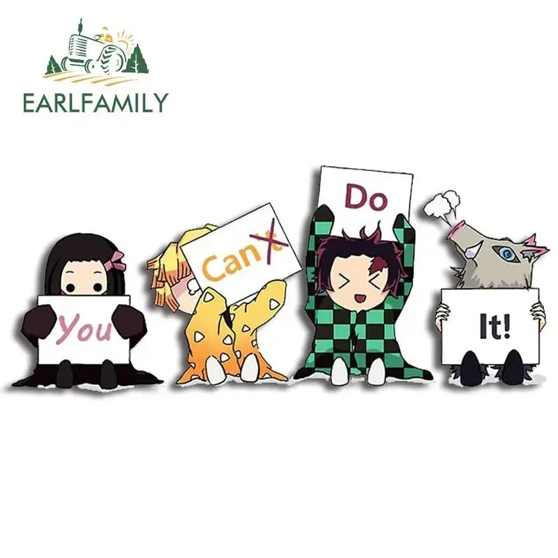 EARLFAMILY 13cm X 3.8cm Anime Running Chibi Car Stickers Trunk Windows Cartoon Decal Personality Kamado Nezuko Car Accessories