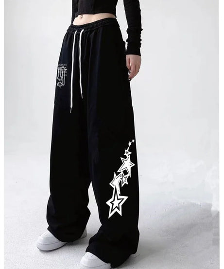 Letter Star Print Design Sweatpants Women gangster anime Street Style Wide Leg Pants Women Spring Summer Trendy Long Trousers