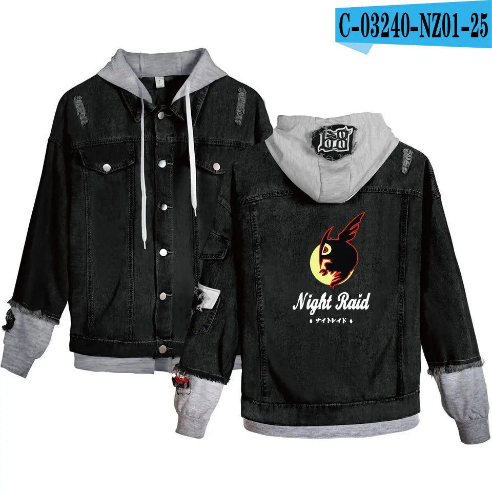 ONE PIECE Anime Chooper Denim Bomber Jacket Hooded Sweatshirt Unisex Ripped Hole Cosplay Hoodie Long-Sleeved Denim Jacket Gift