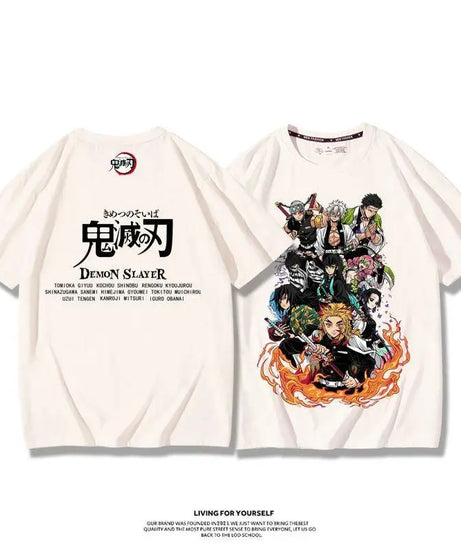 Demon Slayer Anime Tanjirou Nezuko Zenitsu Giyuu Printed Cotton Short Sleeve Summer Men's Outdoor Casual Streetwear Gift