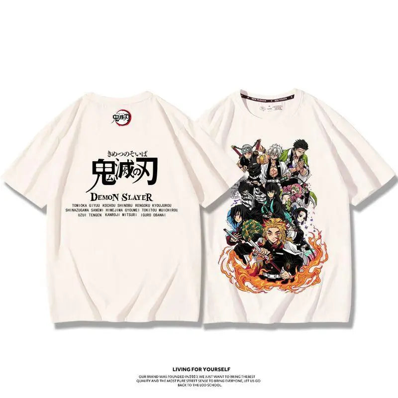 Demon Slayer Anime Tanjirou Nezuko Zenitsu Giyuu Printed Cotton Short Sleeve Summer Men's Outdoor Casual Streetwear Gift