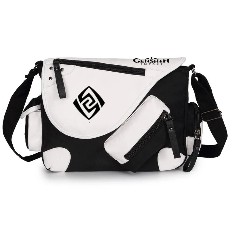 Genshin Impact Anime Canvas Casual Zipper Shoulder Bag Crossbody Bag Schoolbags Large Capacity Bag Men's Shoulder Messenger Gift