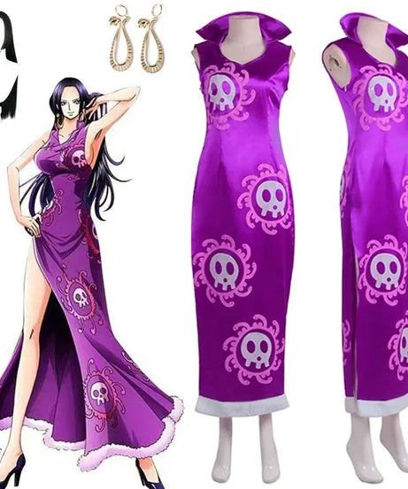 Boa Hancock Cosplay Costume Anime Kimono Purple Dress Cheongsam Cloak Women Halloween Fancy Dress Cheongsam Uniform Suits