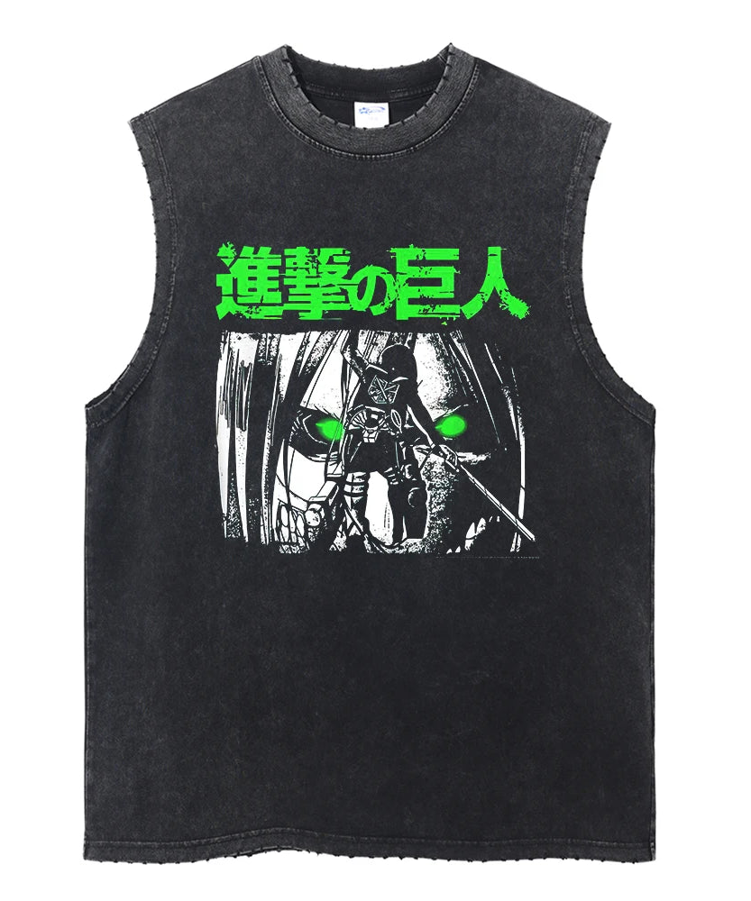 Men's Gym Tank Tops Attack on Titan Summer Y2k Washed Vintage Print Vest Women's Casual Sleeveless Shirts Anime-related Clothing