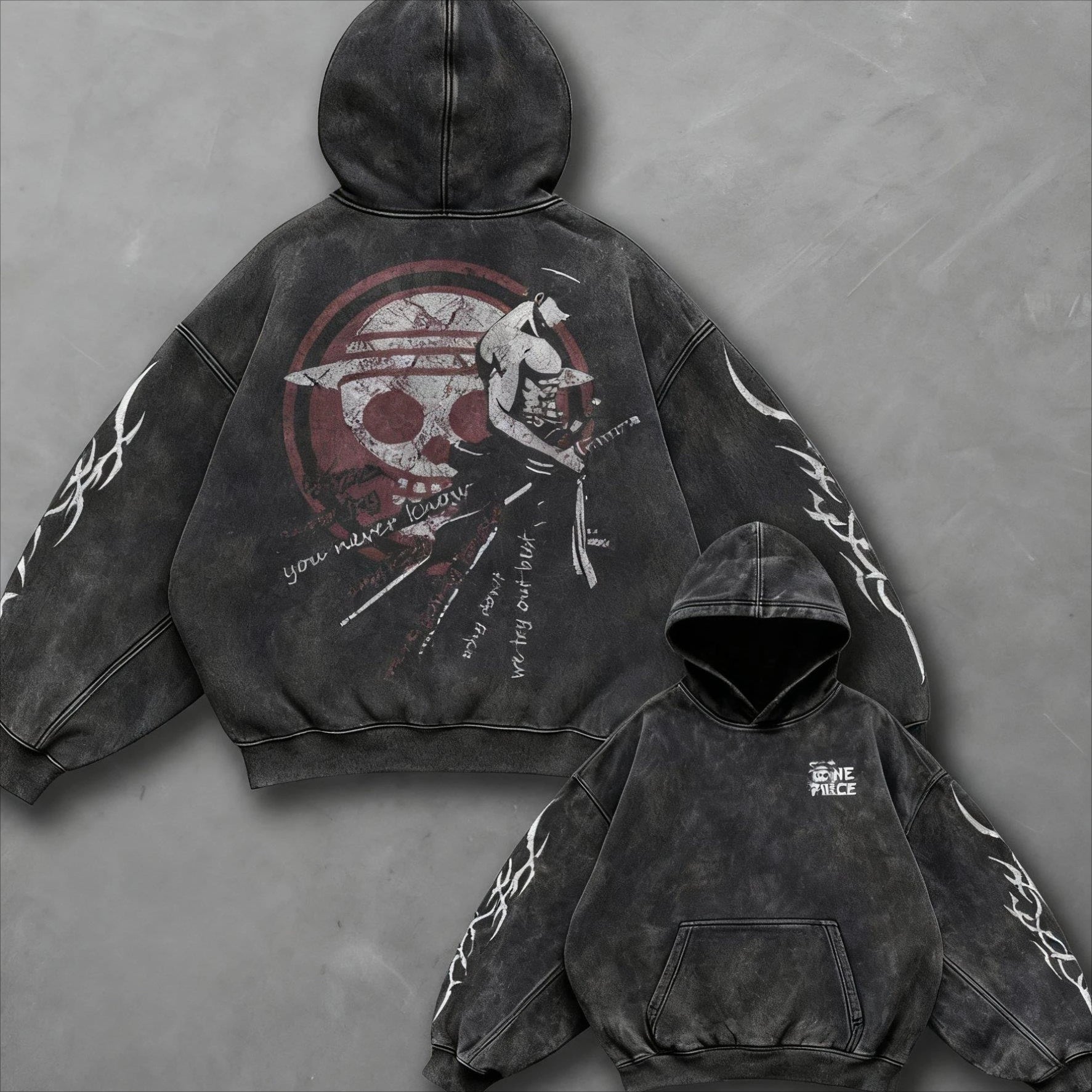 Autumn New One Piece Anime Print Vintage Hoodie Men Women Pullover Sweatshirt Oversized Wash Long Sleeve Top Harajuku Streetwear