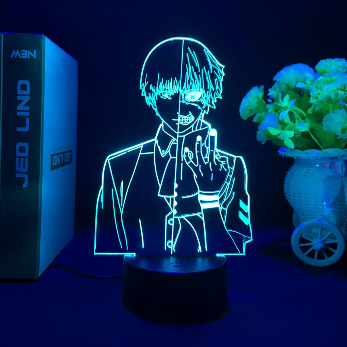 Anime Tokyo Ghoul Glowing Acrylic Stand Ken Kaneki Figure Nightlight for Reading Room Decor Light Gift for Birthday Table Lamp