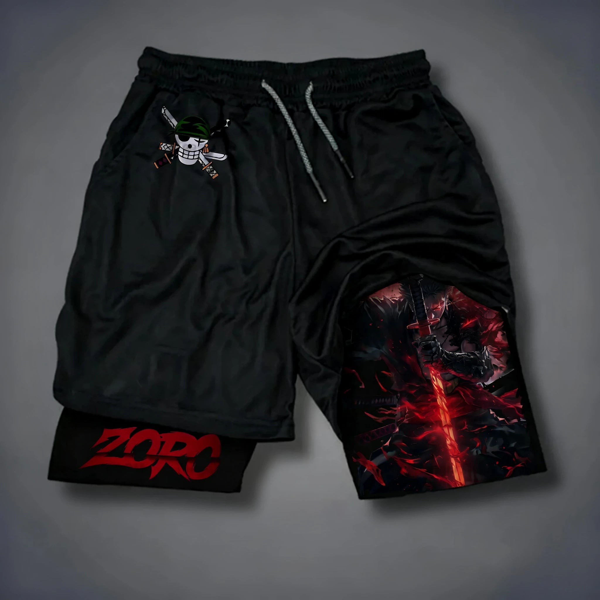 One Piece Anime New Printed 2-in-1 Sports Shorts Summer Street Trendy Fashion Fitness Swimming Hiking Double Layer Shorts