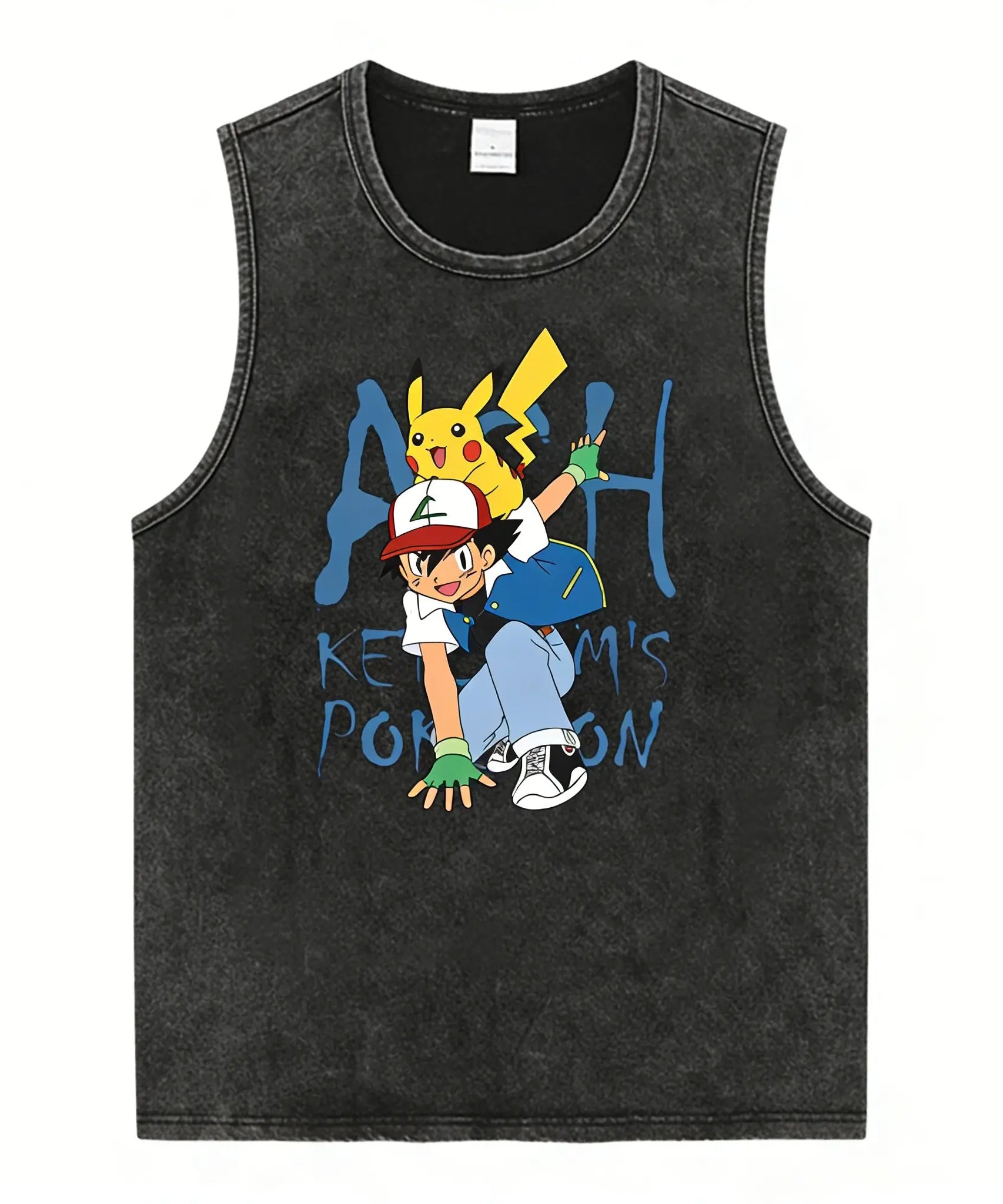 Vintage Washed Gym Vest Man T Shirt Pokemon Print Y2k Summer Sleeveless Shirt Print Streetwear Loose Casual Men's Tank Top