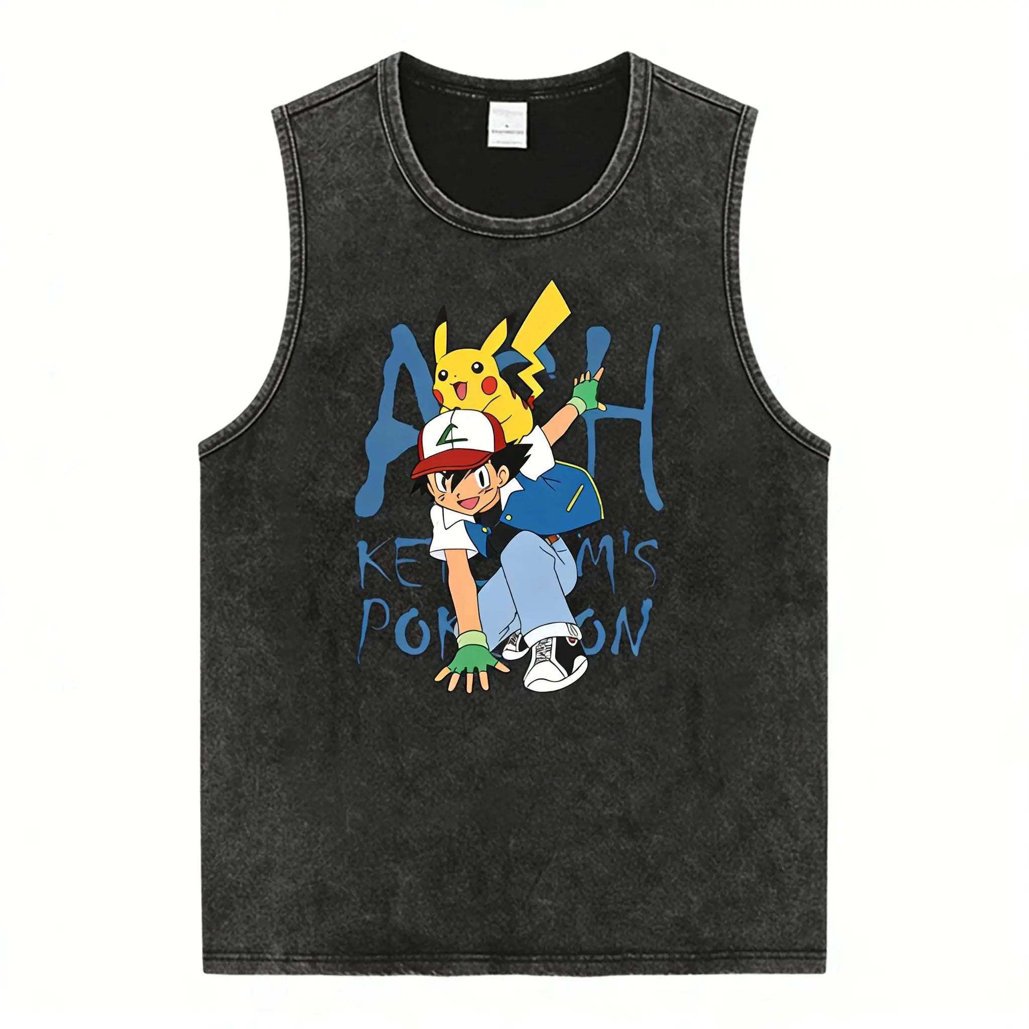 Vintage Washed Gym Vest Man T Shirt Pokemon Print Y2k Summer Sleeveless Shirt Print Streetwear Loose Casual Men's Tank Top