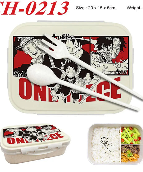 Anime One Piece Student Divided Bento Box Office Worker Light Lunch Box with Lid Style Wheat Straw Insulated Lunch Box