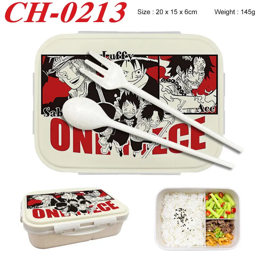 Anime One Piece Student Divided Bento Box Office Worker Light Lunch Box with Lid Style Wheat Straw Insulated Lunch Box