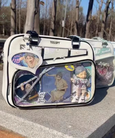 Unisex Graffiti Cartoon Fashion Ita Bag Japanese Style Kawaii Shoulder Crossbody Bags Transparent Front Pocket DIY Tote Handbags