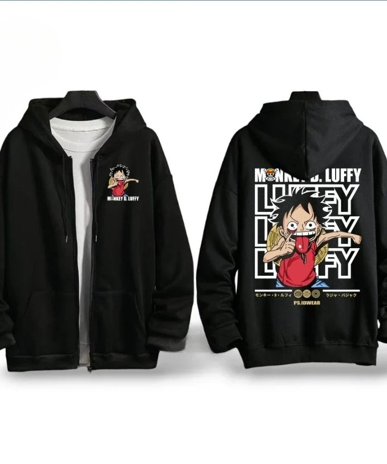 Autumn Winter One Piece Luffy Anime Hooded Jacket Men Women Zip Up Sweatshirt oversized Casual Streetwear Cosplay Graphic Hoodie
