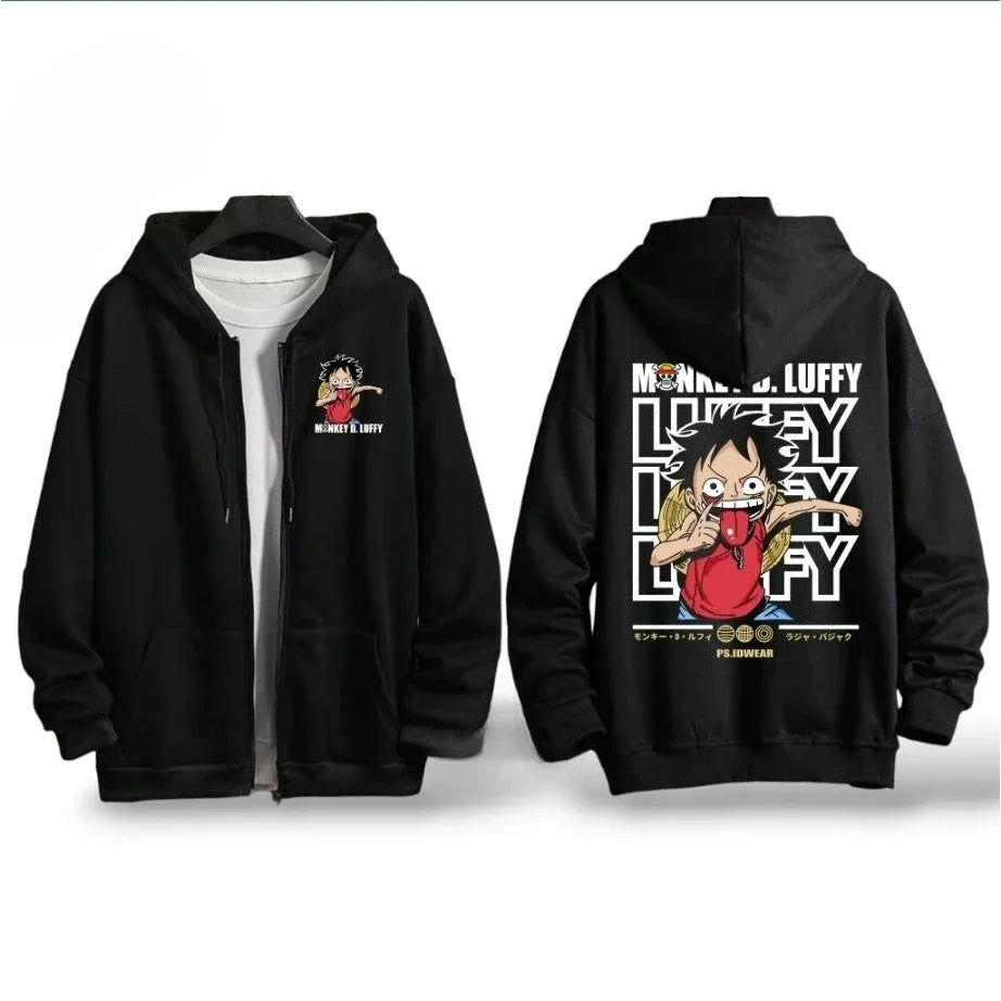 Autumn Winter One Piece Luffy Anime Hooded Jacket Men Women Zip Up Sweatshirt oversized Casual Streetwear Cosplay Graphic Hoodie