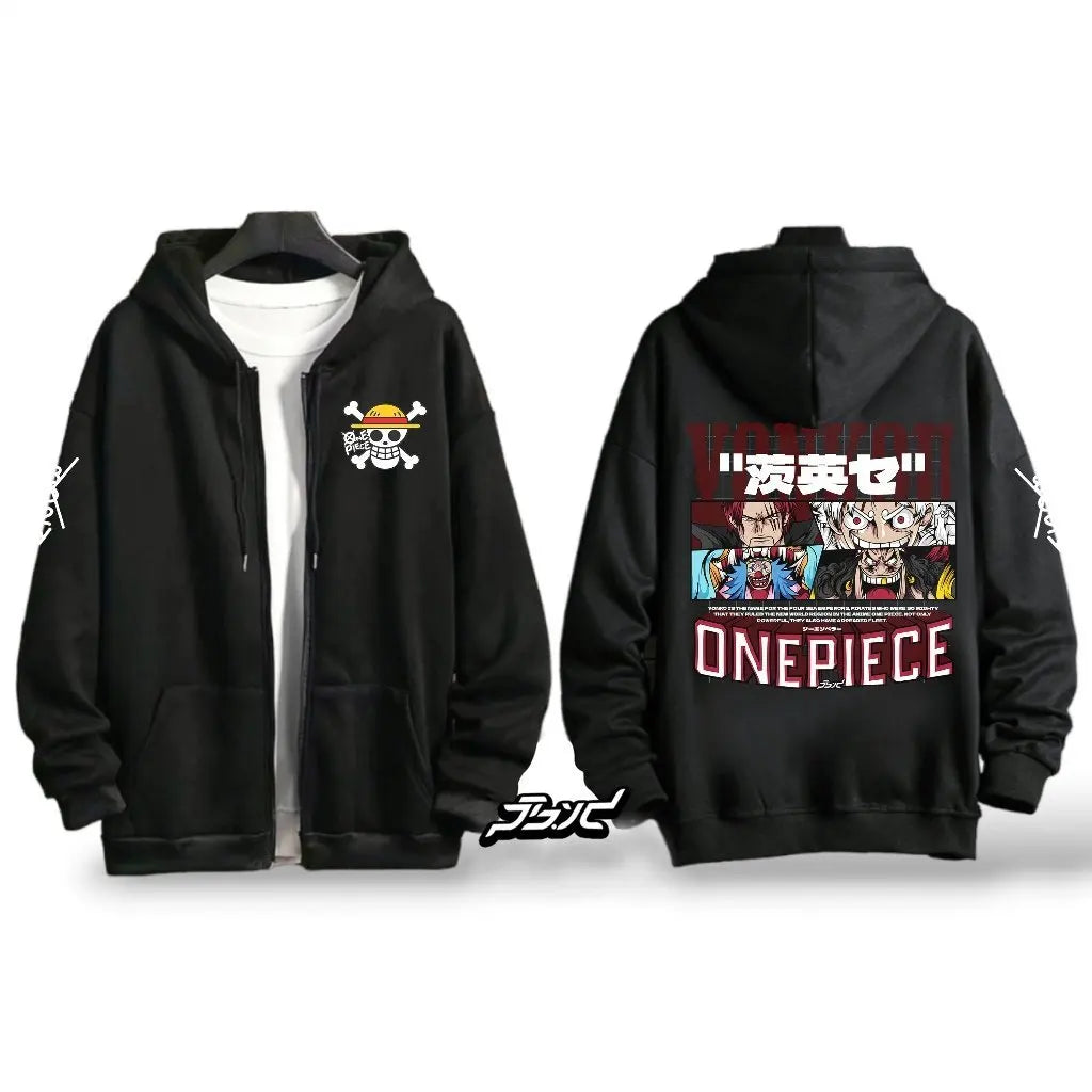 Autumn Winter One Piece Luffy Anime Hooded Jacket Men Women Zip Up Sweatshirt oversized Casual Streetwear Cosplay Graphic Hoodie