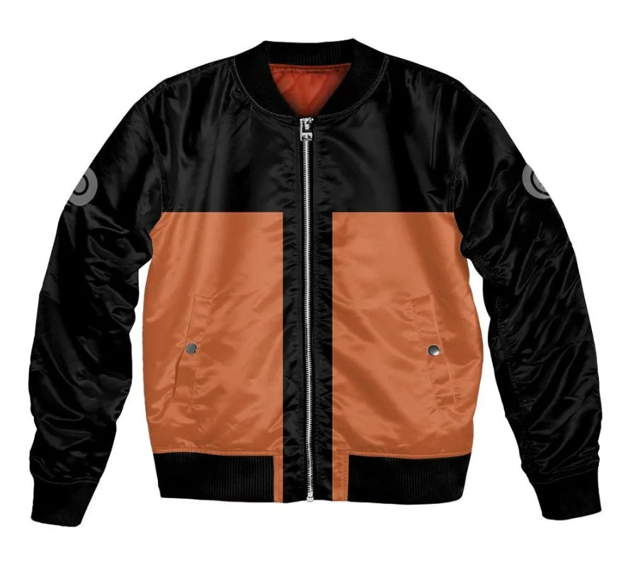 Plus Size Anime Bomber Jacket for Men - One Piece Naruto Dragon Ball Themed Military Aviator Coat, Cosplay Winter Outerwear Gift