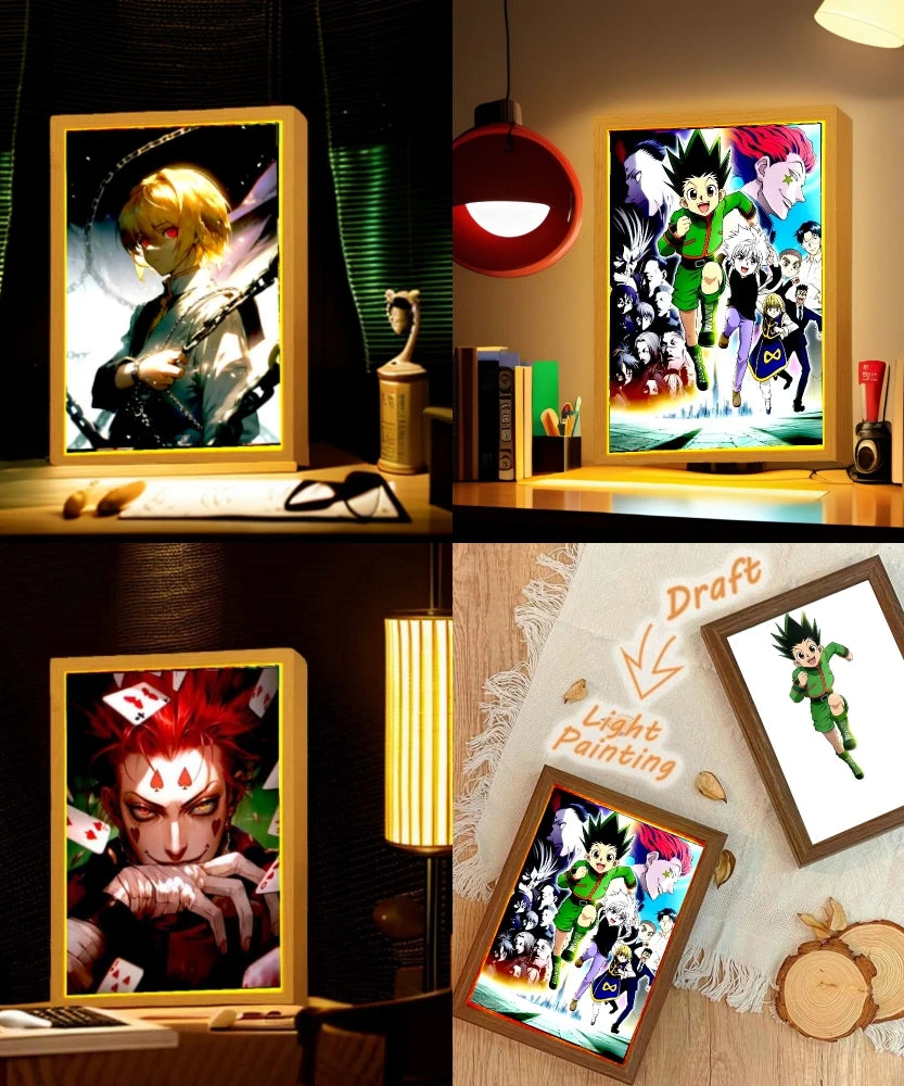 Anime Figure Light Painting Picture Frame Hunter×Hunter Killua Chrollo Led Night Light Moon Lamp Bedroom Home Decor Friends Gift