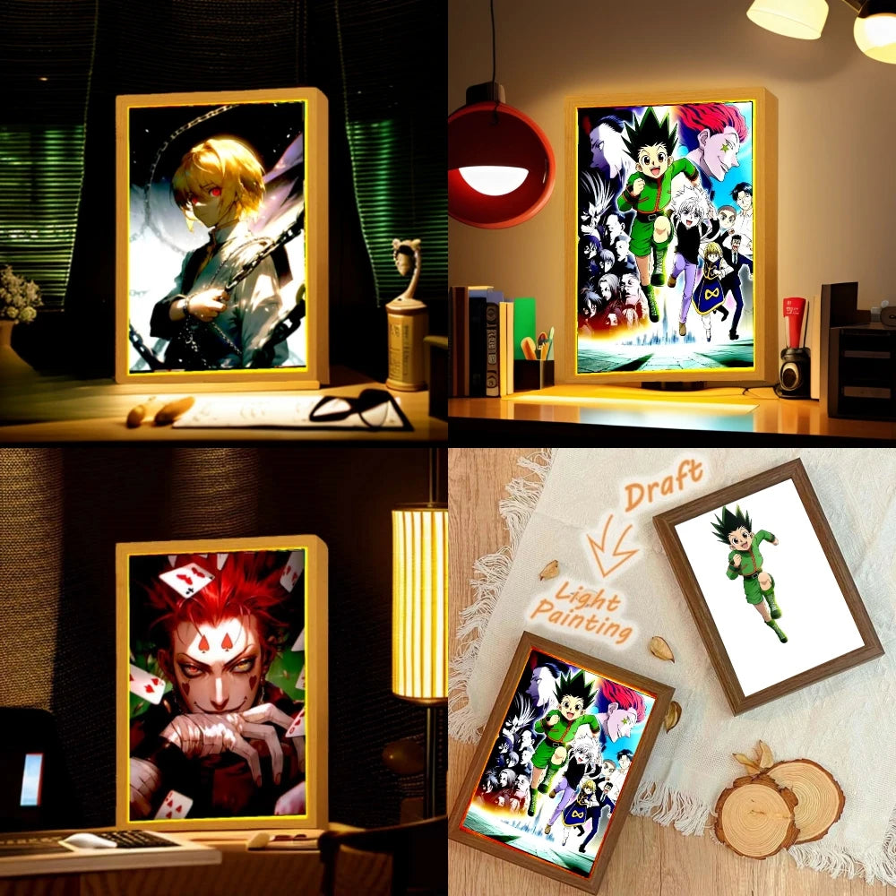 Anime Figure Light Painting Picture Frame Hunter×Hunter Killua Chrollo Led Night Light Moon Lamp Bedroom Home Decor Friends Gift