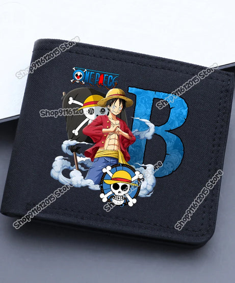 One Piece Letter Men Short Wallet Man Luffy Alphabet Canvas Wallet Man Credit ID Card Holder Anime Foldable Pocket Coin Purse
