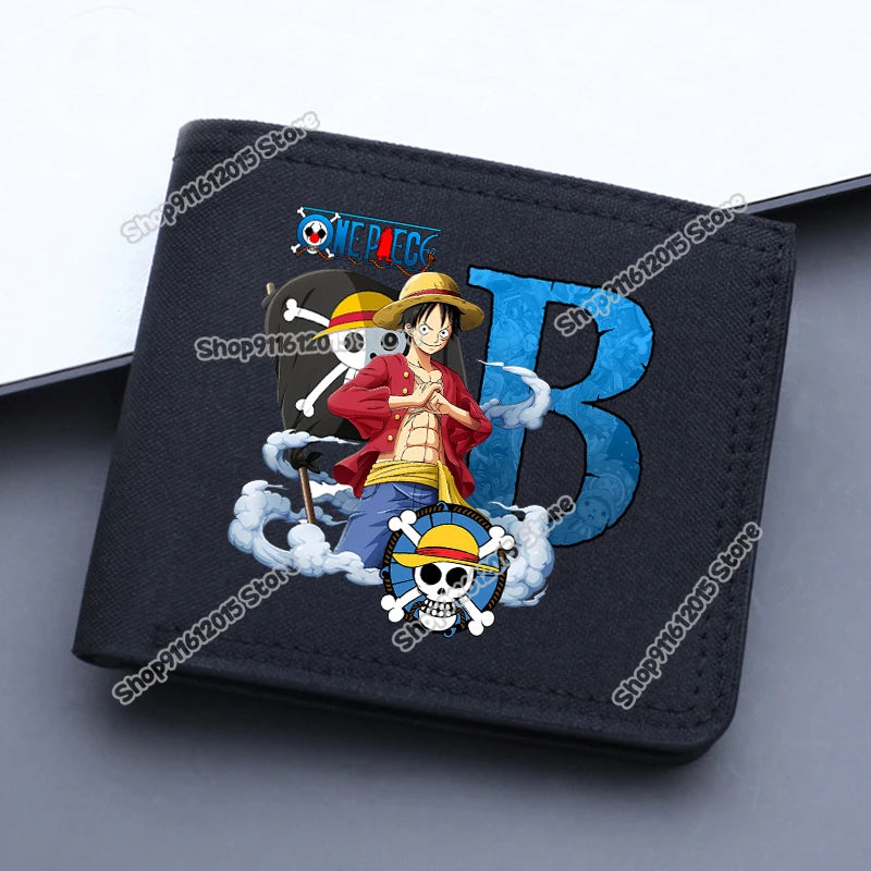 One Piece Letter Men Short Wallet Man Luffy Alphabet Canvas Wallet Man Credit ID Card Holder Anime Foldable Pocket Coin Purse
