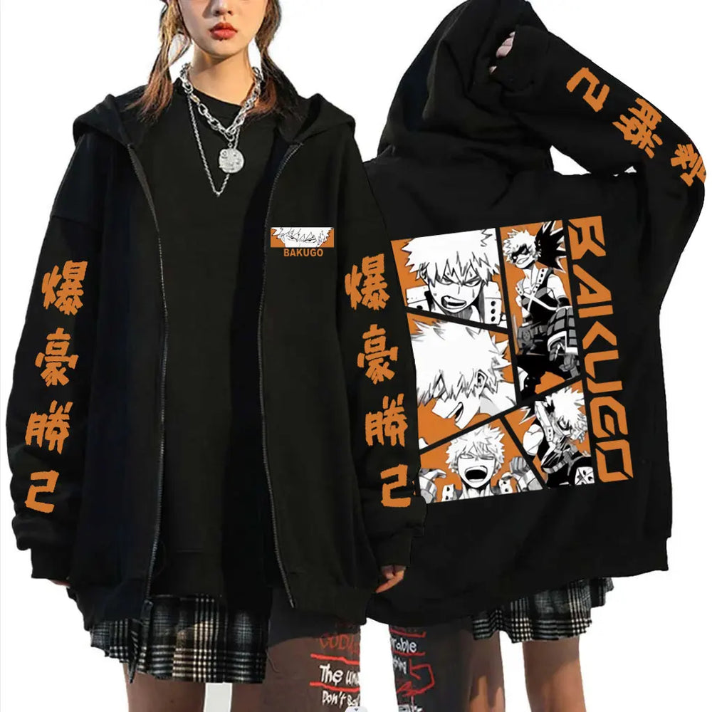 My Hero Academia Katsuki Bakugo Graphic Zip-Up Hoodie Harajuku Streetwear 8
