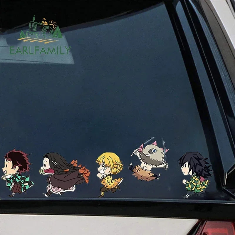 EARLFAMILY 13cm X 3.8cm Anime Running Chibi Car Stickers Trunk Windows Cartoon Decal Personality Kamado Nezuko Car Accessories