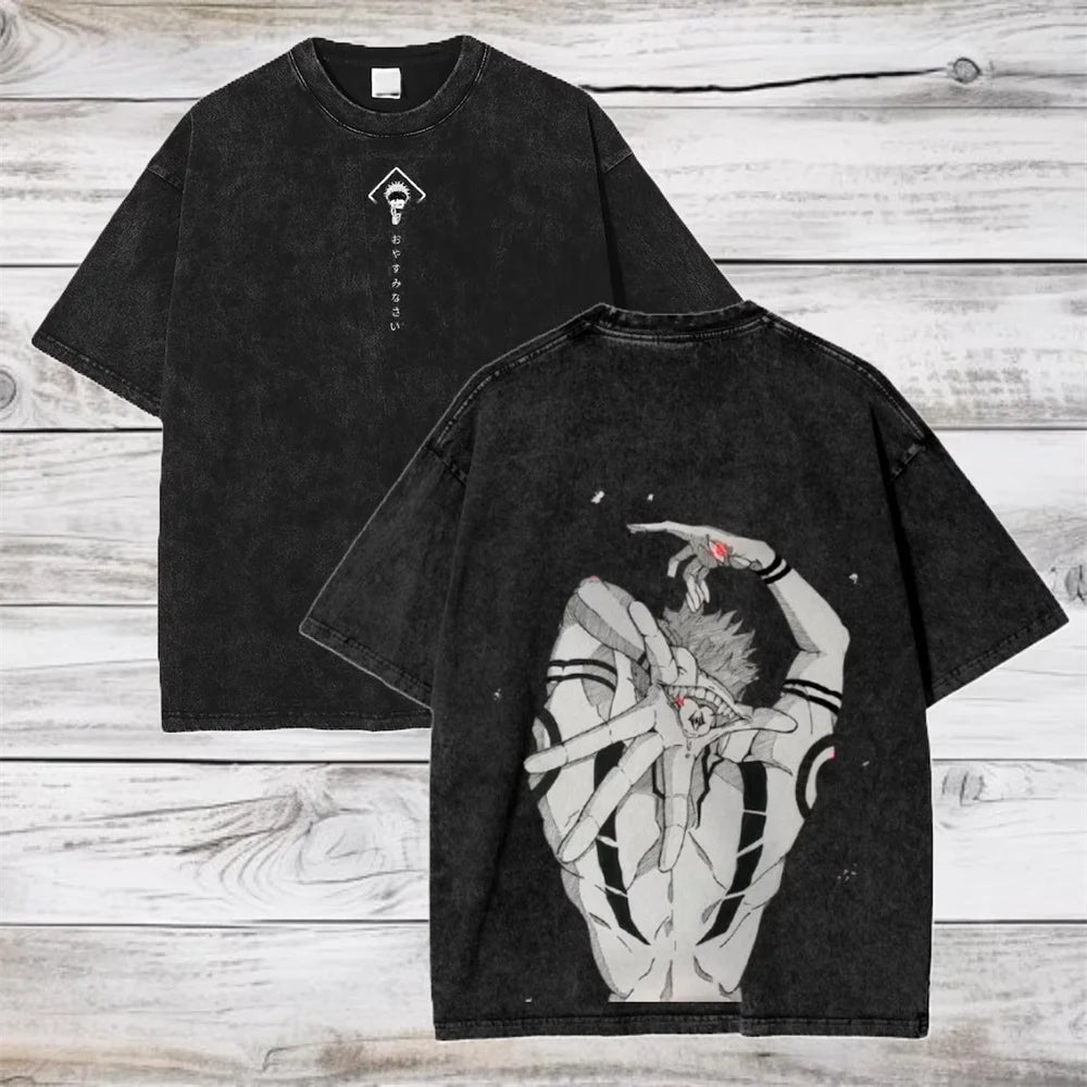 Jujutsu Kaisen Gojo Satoru Washed Cotton T-Shirt – Premium Vintage Anime Tee for Men & Women 8