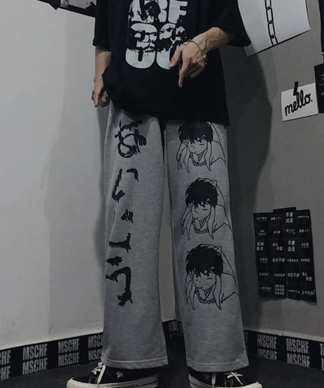 Harajuku Anime Print Wide Leg Pants Women Hippie Streetwear Black Sweatpants Korean Style Oversized Trousers